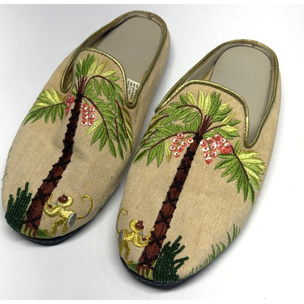 Cruise Shoes Monkey Mules Slip On Rounded Toe Open Back Womens Embroidery VTG